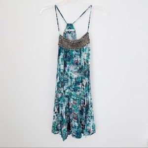 Hazel Shift Dress Gold Embellished Geometric Pattern Sleeveless Boho Lightweight